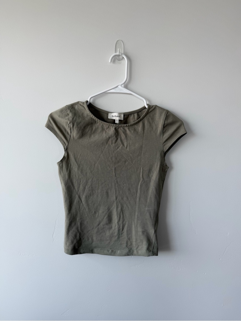Böhme Olive Green Cap Sleeve Fitted Baby Tee Size XS